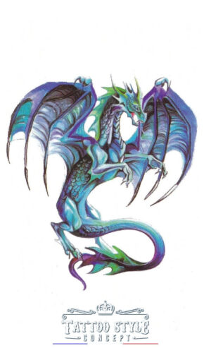 tatouage dragon minimaliste bleu heroique fantasy motifs styles 197 1