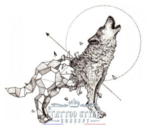 tatouage loup hurlant geometrique geometrie artistique 607 1