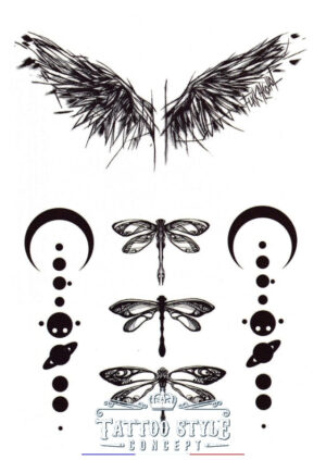 tatouage motifs divers lune planetes libellules ailes styles 361 1