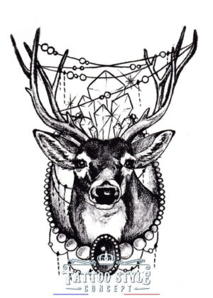 tatouage portrait de cerf en perles et joyaux avec diamants animaux 810 1
